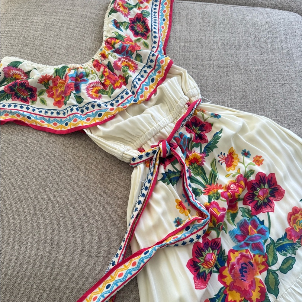 Flying Tomato Cream Maxi Dress with Floral Accents